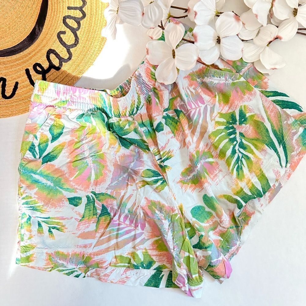 Natural Reflections Tropical Print Pull On Elastic Waist Soft Shorts